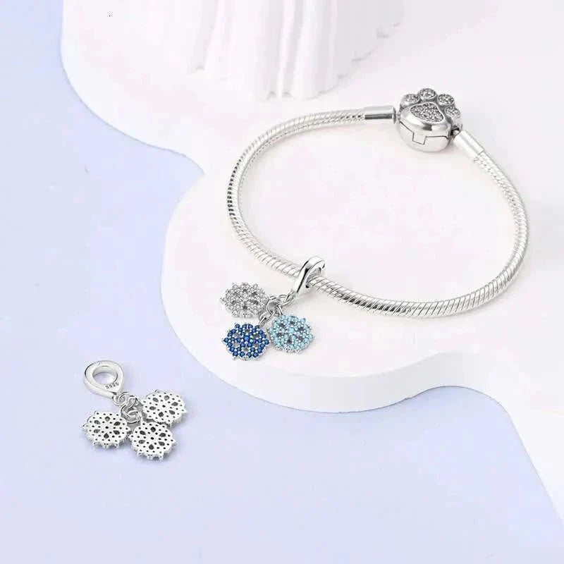Liora Atelier Triple Snowflake Charm with Sparkling Blue and White Crystals