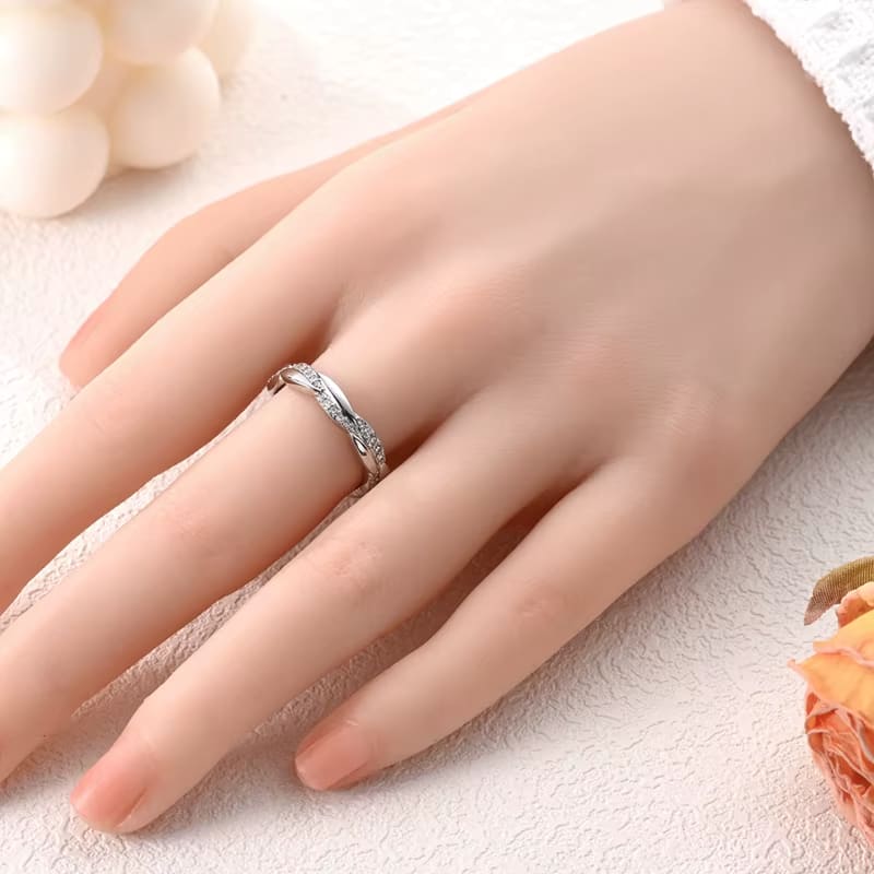 Liora Atelier Twisted Infinity Celtic Knot Cubic Zirconia CZ Wedding Band Stackable Ring