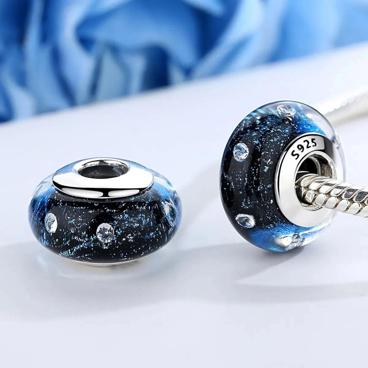 Liora Atelier Wavy Dark Blue Murano Glass Ocean Charm