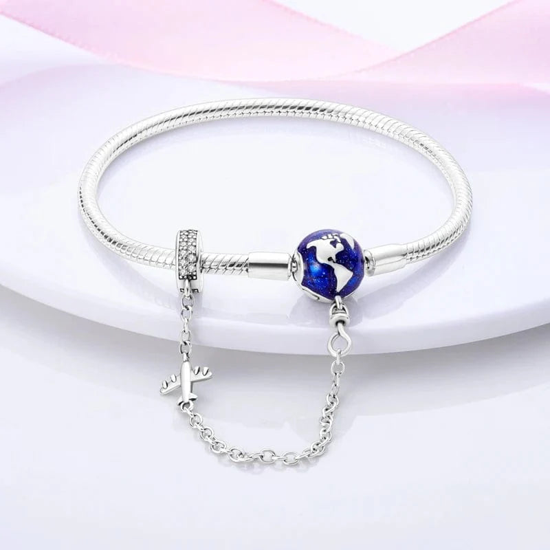 Liora Atelier World Globe Charm Bracelet with Airplane and Safety Chain