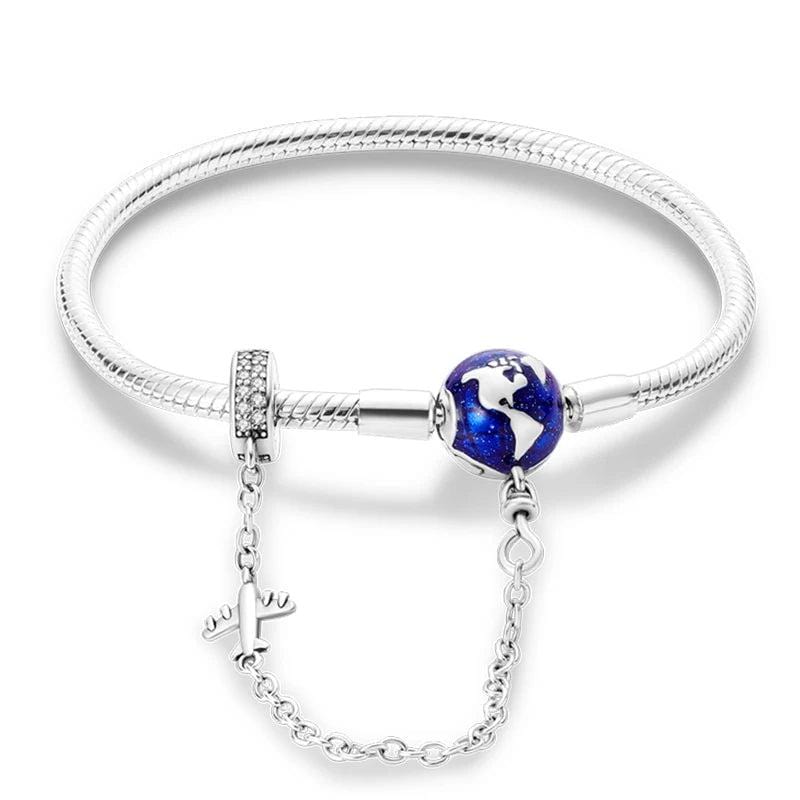 Liora Atelier World Globe Charm Bracelet with Airplane and Safety Chain